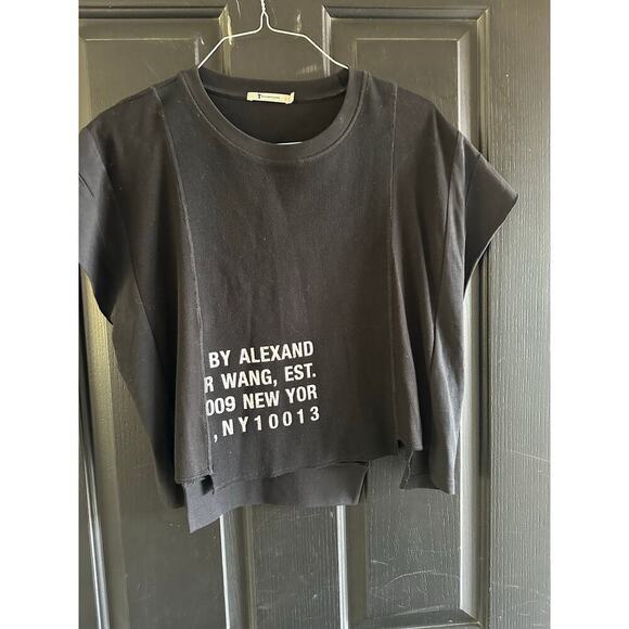 T by Alexander Wang Black Waffle Jersey Rib Combo Cap Sleeves Top Size Medium - Picture 6 of 14